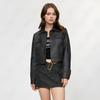 Womens PU Leather Biker Jacket Short Slim Fit Stand Collar Casual Chic Outerwear Fall