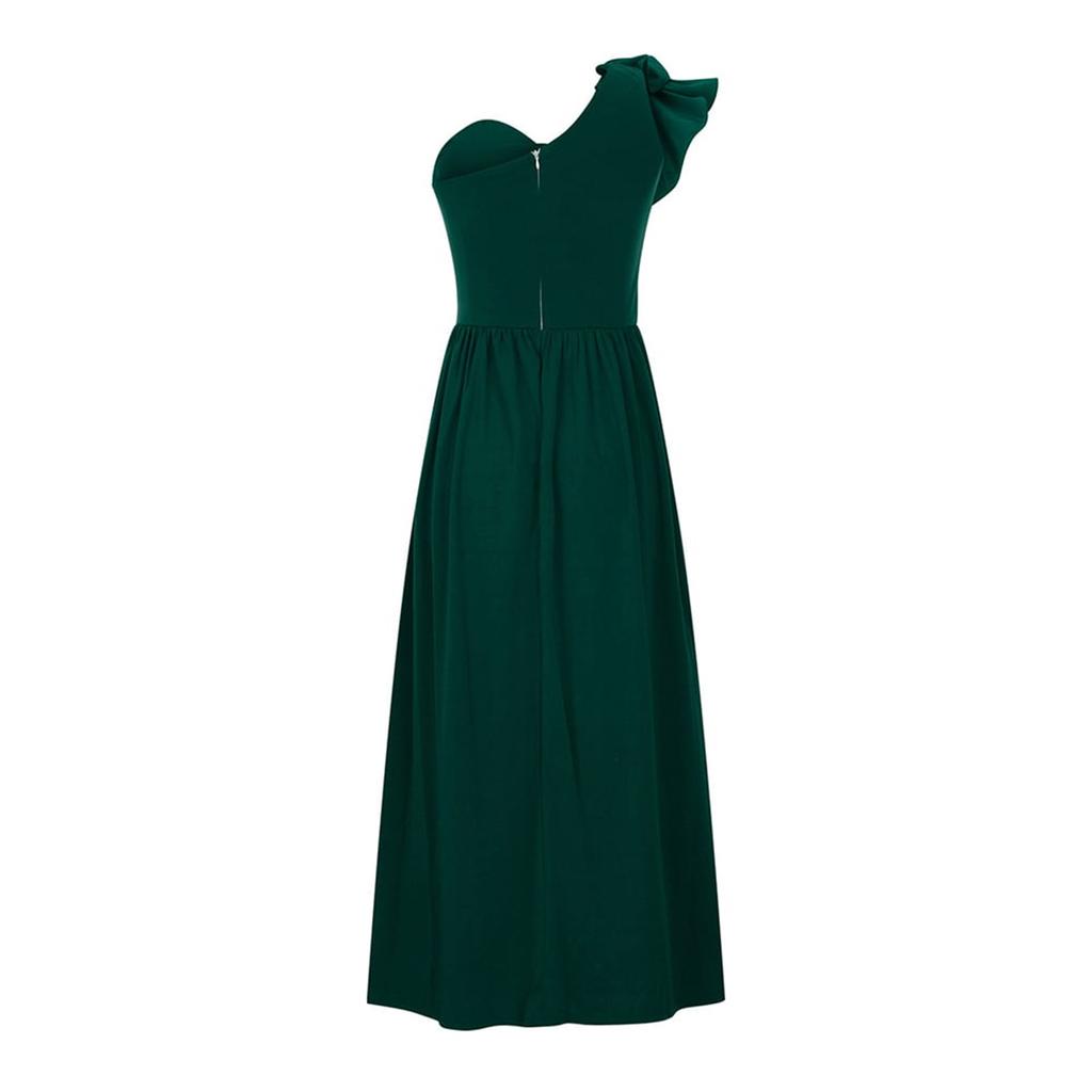 Women One Shoulder Sleeveless Maxi Dress with Side Slit and Ruffle Detail Elegant Evening Gown for Casual and Formal Occasions