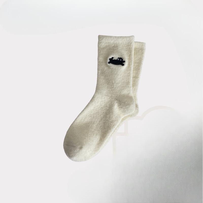 

Женские носки до середины икры из австралийской шерсти, осенне-зимние флисовые утолщенные теплые флисовые носки для пола, мультяшные милые зимние длинные носки 1 pair