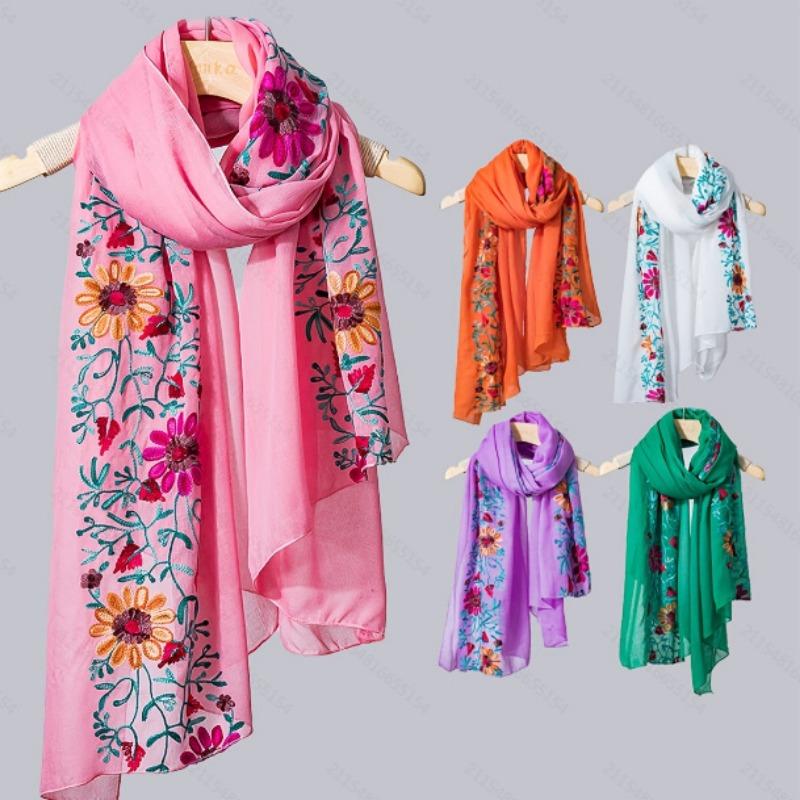 Womens Ethnic Style Embroidered Summer Sun Protection Shawl Scarf