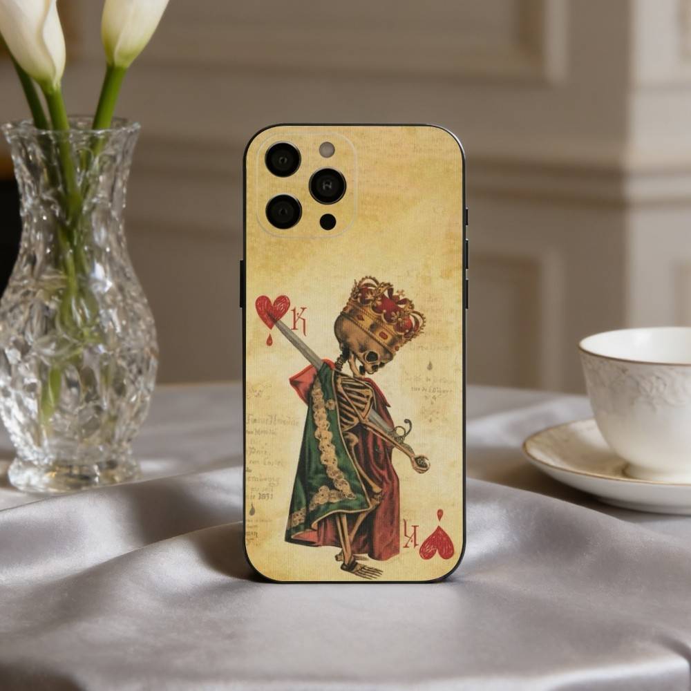 S-Skeleton Q-Queen of Hearts CARD Phone Case For iPhone 17,16,15,14,13,12,11 Plus,Pro Max,XS,Soft Silicone Black Cover