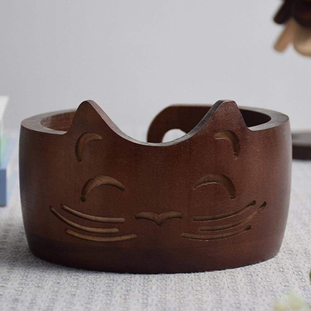Knitting Bowl 17x10cm Wood Cats Shape Easy to Use for Mother Grandmom Craft Lovers Organizing Crochet Supplies