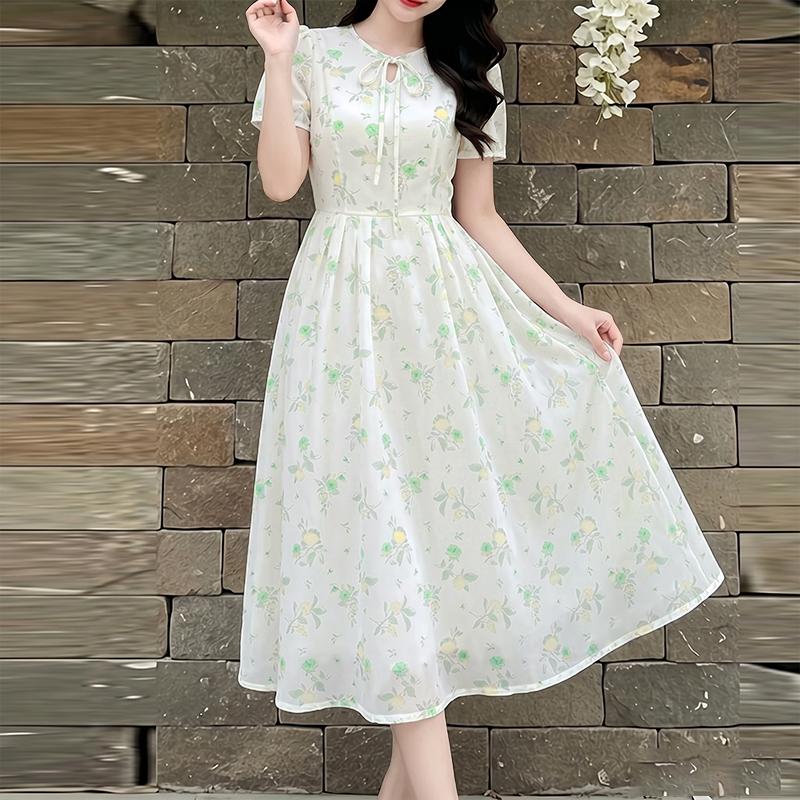 ZANZEA Women Casual Round Neck Short Sleeve Summer Floral Print Dress M белый