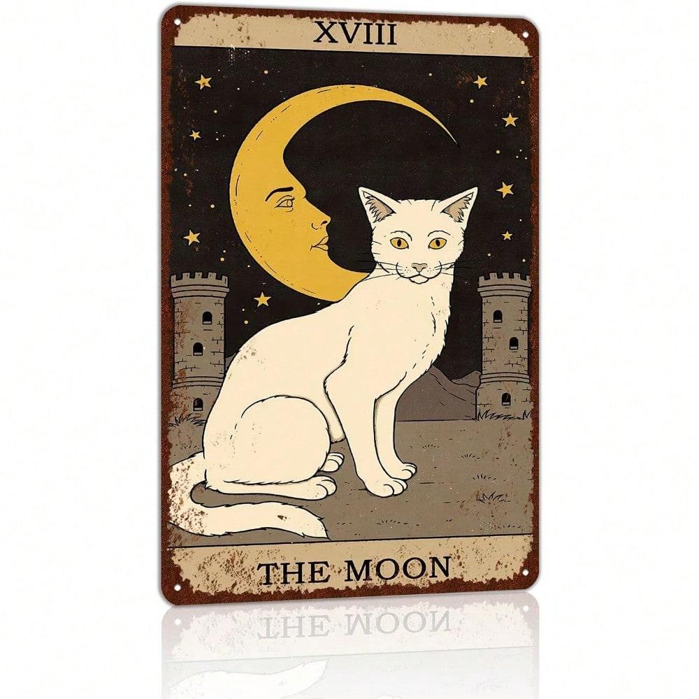 Vintage Cat Tarot Metal Sign x Inch Retro Tin Poster Gothic Witchy Wall Art Home Decor