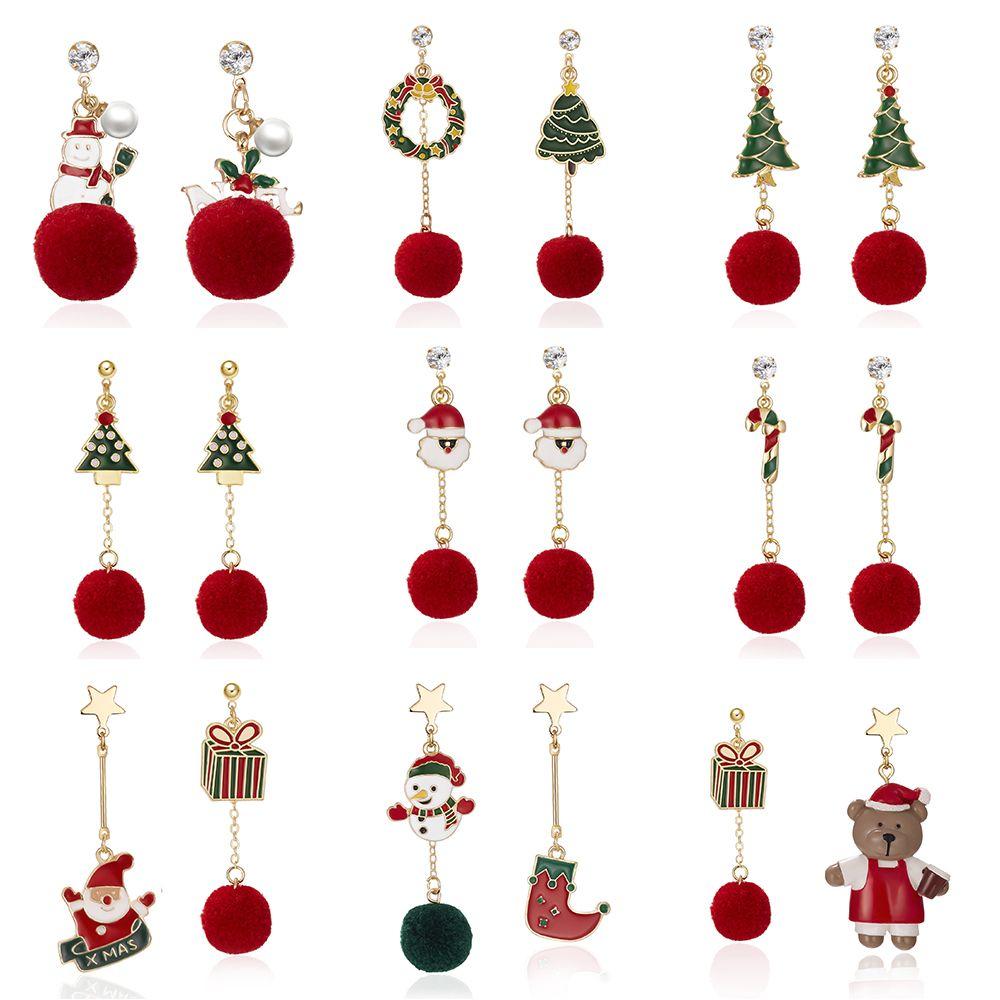 

Лось Асимметрия Милые женщины Санта Клаус Ушные шпильки Кристалл Болтающаяся Серьга Рождественская серьга