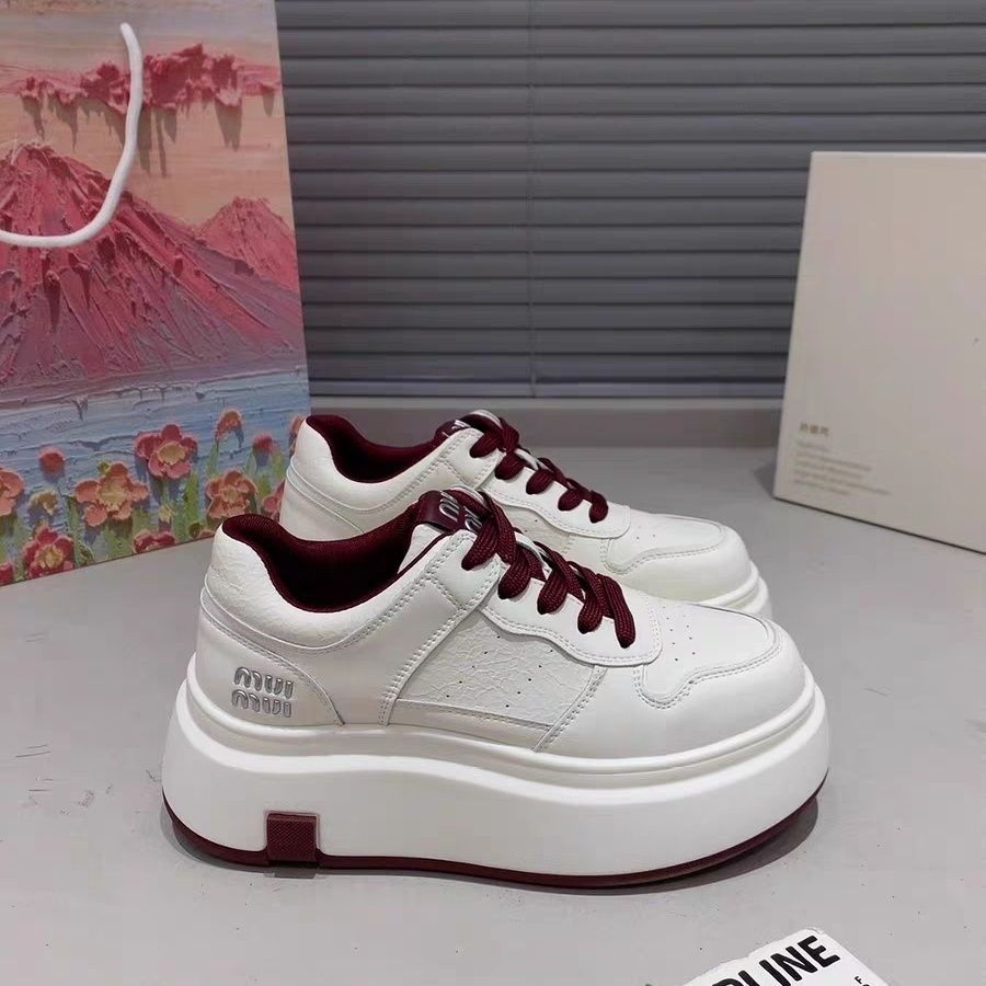 

Platform white shoes autumn 2025 new Korean version fashion simple leather round head lace-up casual shoes board shoes tide 35 червоний
