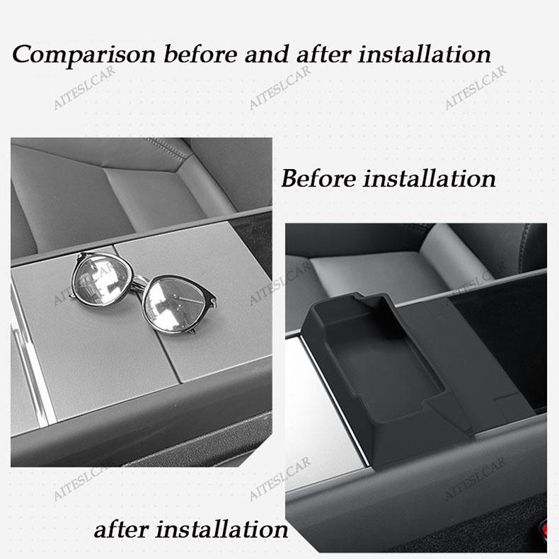 For Tesla Model 3 Y Juniper 2025 2026 Center Console Armrest Storage Box Glasses Holder Tray Case Organizer Interior Accessories