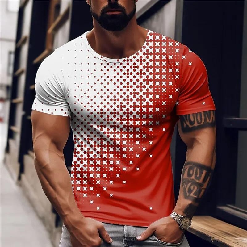 Summer Round Neck 3D Gradient Colorful Print Top Fashionable Casual Short Sleeved Men's T-shirts
