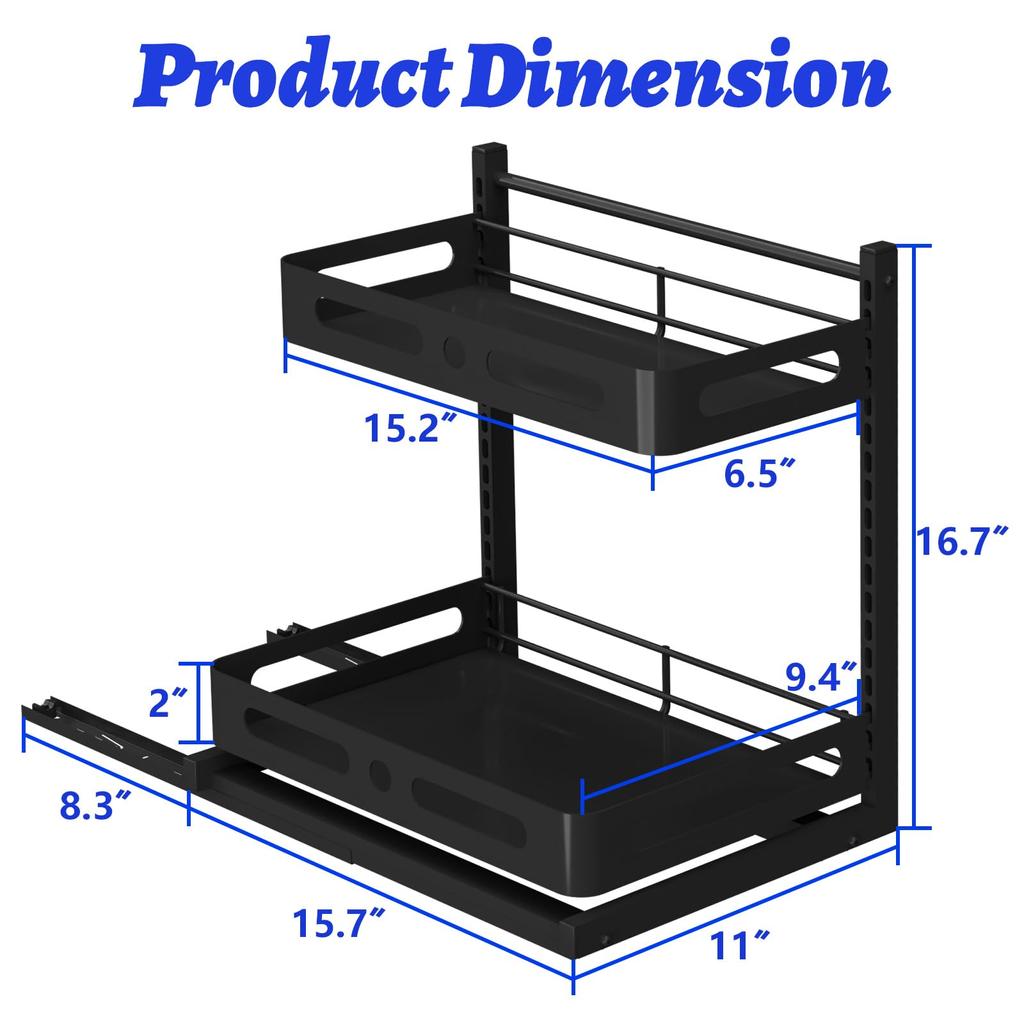 Under Sink Organizers, Metal Sliding Cabinet Basket and Storage Organizer 2 Tier Pull Out Cabinet Organizer for Kitchen Bathroom