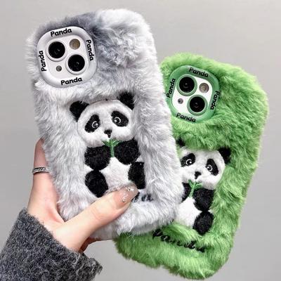 Cute Embroidered Bamboo Panda Plush Phone Case For iPhone 15 14 11 12 13 Pro Max Drop Protection Cover