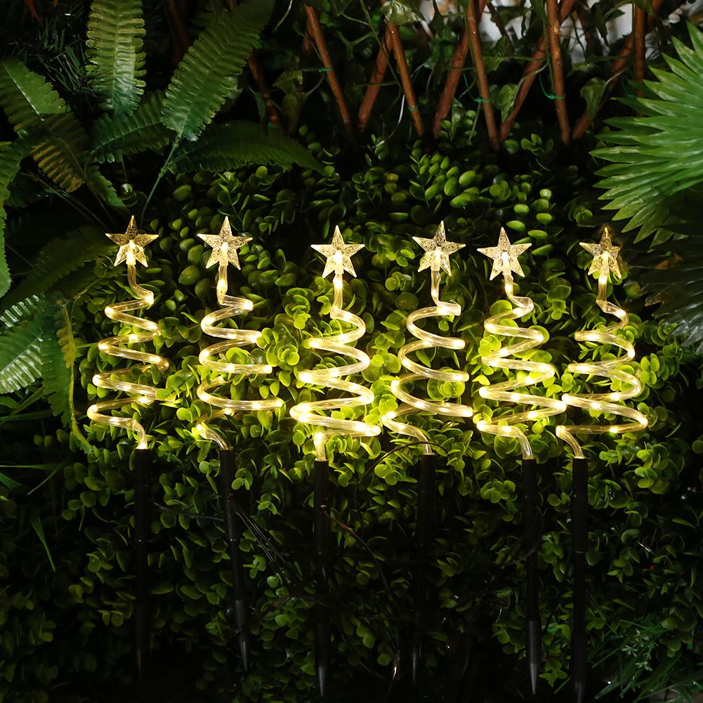 Set of 6 Solar Spiral Christmas Tree Lights Waterproof Outdoor LED Garden Light Tree Stake Lights for Path Yard Garden Landscape