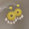 Yellow flower pendant earrings, sweet temperament earrings, fashionable and versatile high-end earrings.
