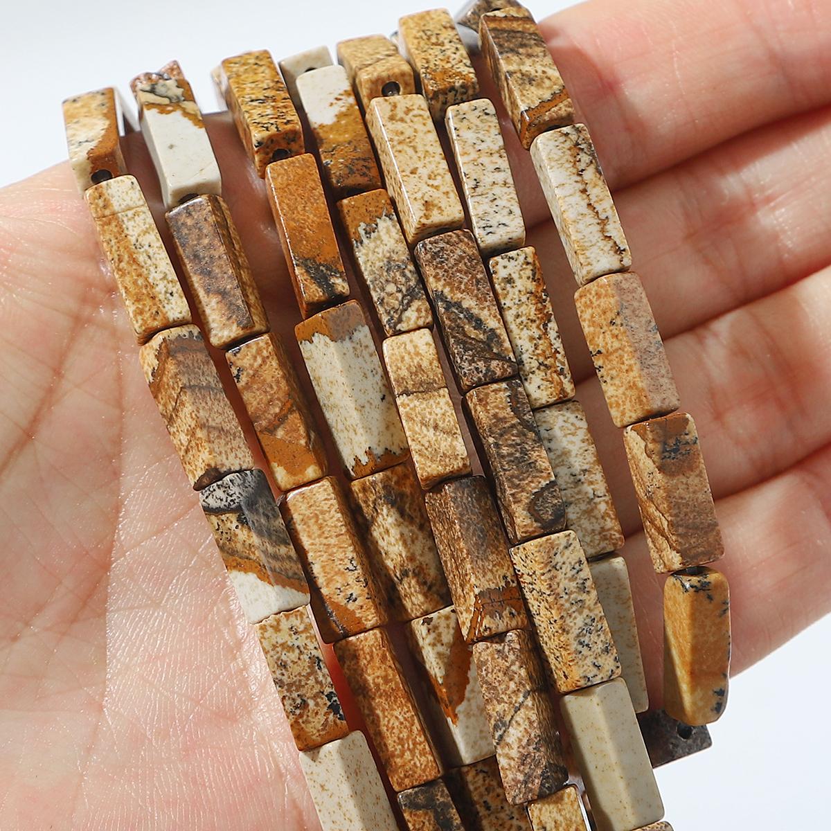 

30 шт. Бусины из натурального камня, квадратные бусины-трубочки, агат, тигровый глаз, аметист, разделительные бусины для изготовления украшений, DIY браслет, ожерелье, серьги (40см) Brown Picture Jasper
