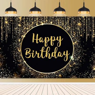 Black Pink Happy Birthday Background Rose Gold Glitter Balloon Party Decor Family Portrait Photography Backdrop Birthday Decor