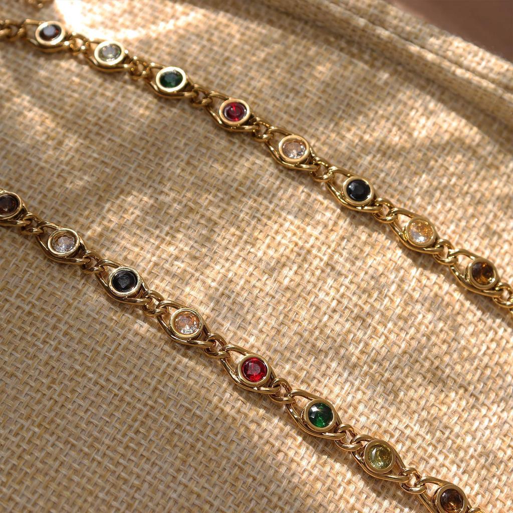 Colorful Zircon Fisheye Design Chain Necklace & Bracelet Jewelry Set