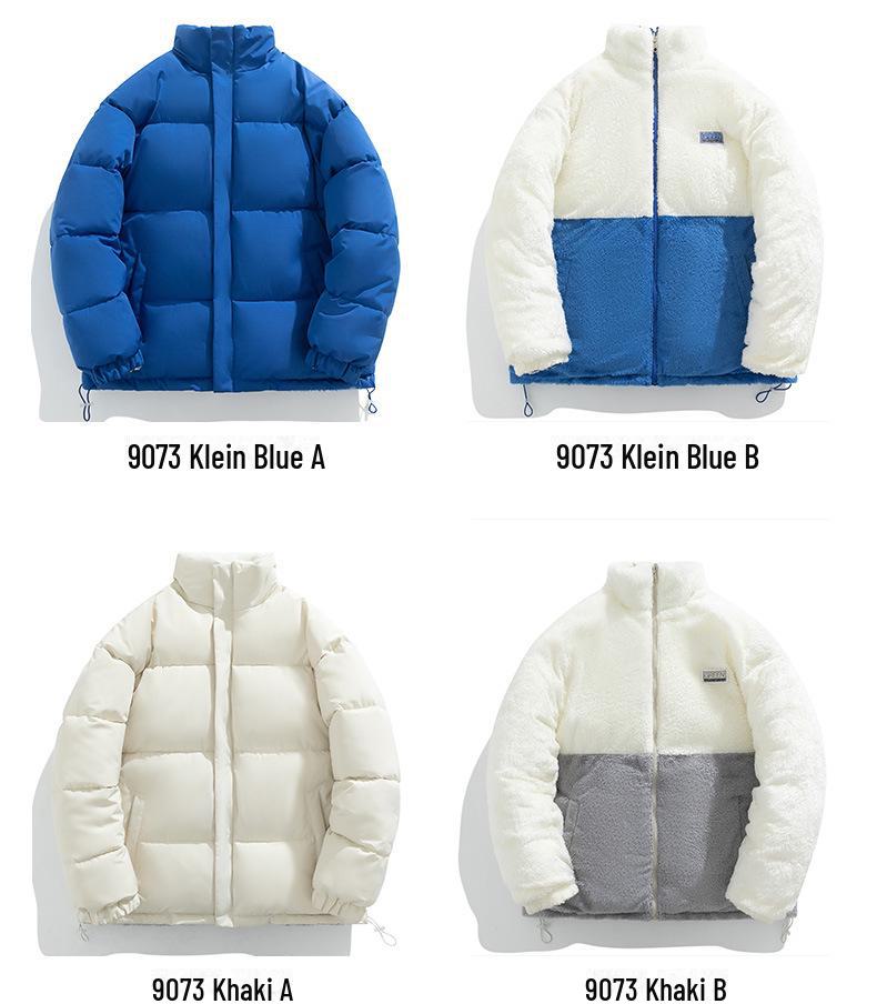 Men's Winter Stand Collar Cotton Coat with Lamb Fleece Lining - Casual, Thickened Style for Couples