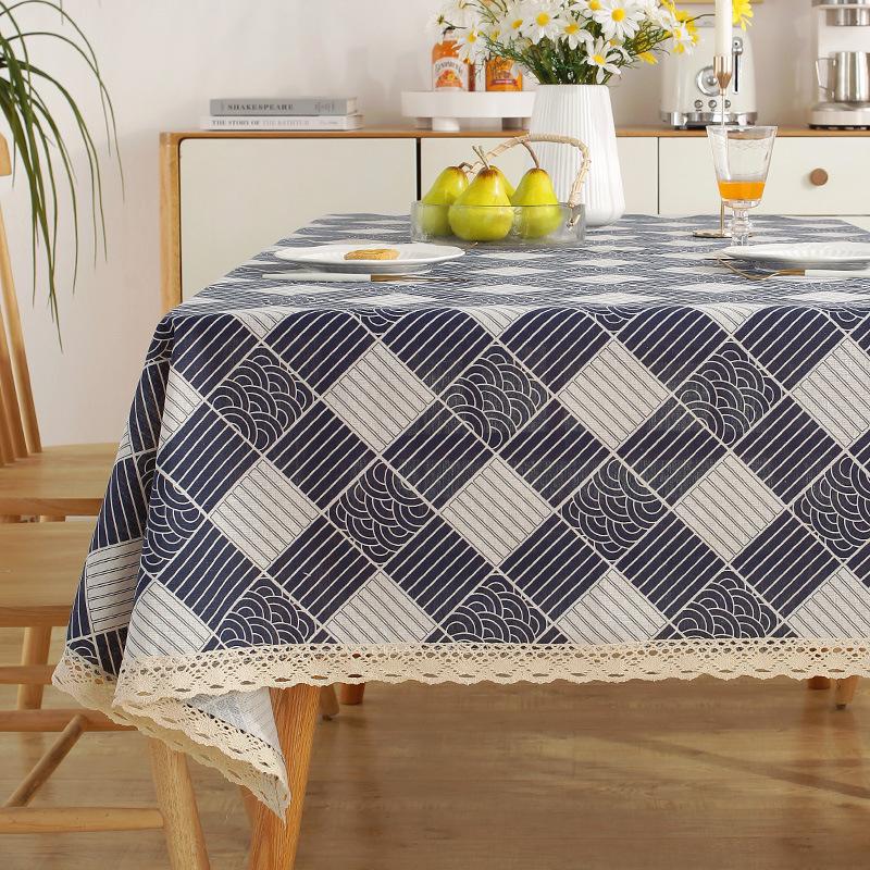 Cotton and Linen Tablecloth Fabric Net Red Girl Heart Plaid Desk Mat Rectangular Small Fresh Coffee Table Mat Table Cloth