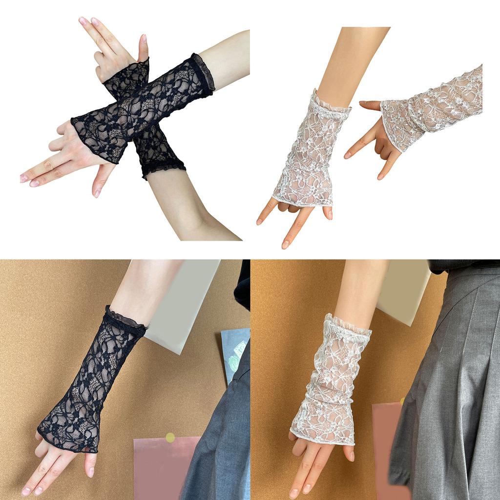 Y2K Style Lace Gloves Sheer Chiffon Sun Protection Arm Sleeves For Women Outdoor Activities And Daily Fashion