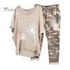 Set de 2 pantaloni de top pentru femei, cu gât rotund, imprimeu cu flori de camuflaj, tiv neregulat, mâneci scurte, snur liber, talie elastică, set de pantaloni de tricou damă