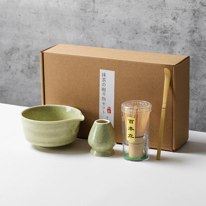 4-6pcs Traditional Bamboo Ceramic Japanese Matcha Tea Set with Spout Reusable Matcha Whisk Set Food Grade Safe Match Bowl