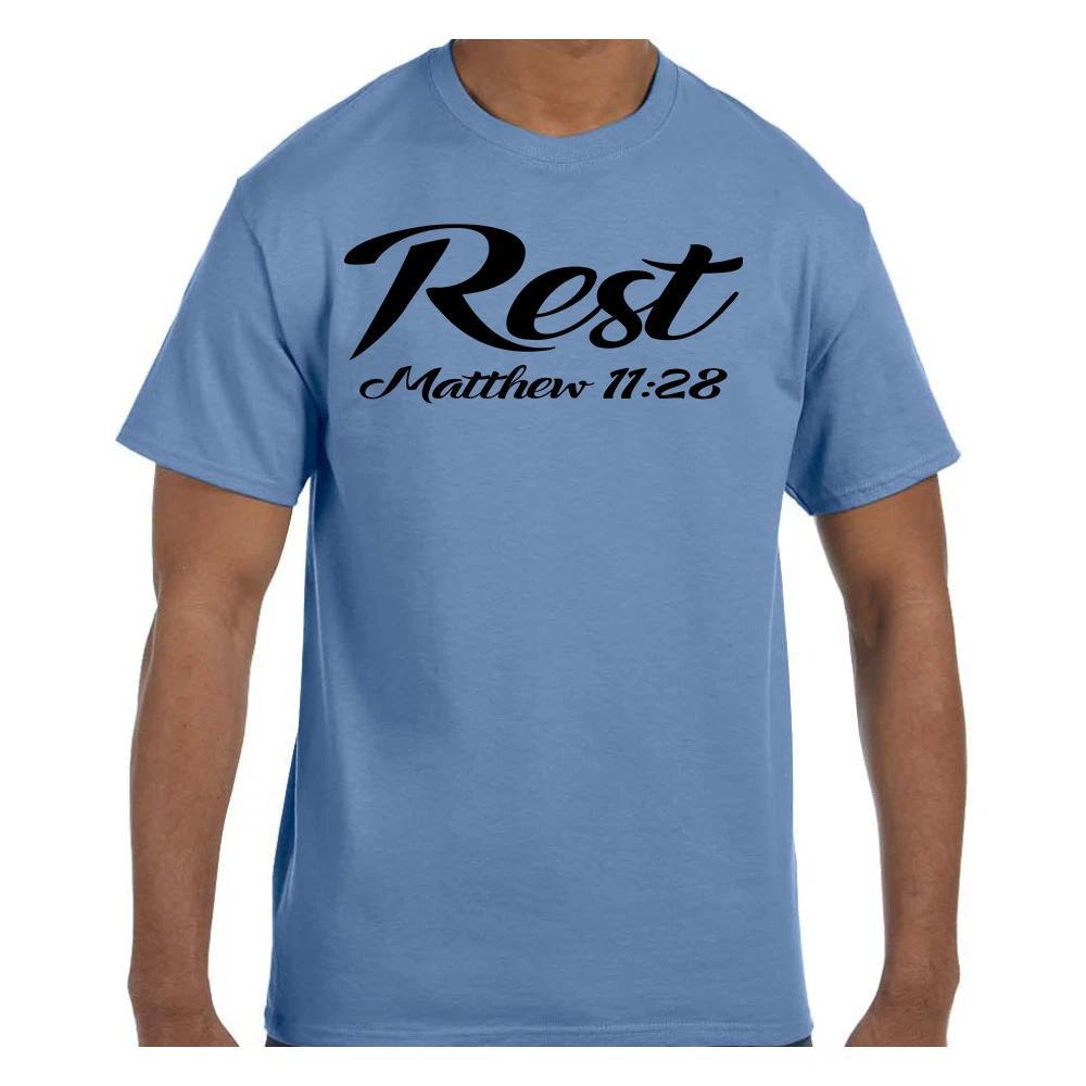 Christian Religious Faith Jesus T shirt Rest Matthew 11:28 L