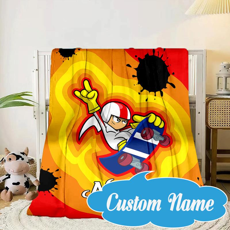 Custom Name Skateboard Adventure Buttowski Blanket bed sofa Blanket Flannel Blanket for Camping, Hiking, Picnic Essentials,gift for Fan family