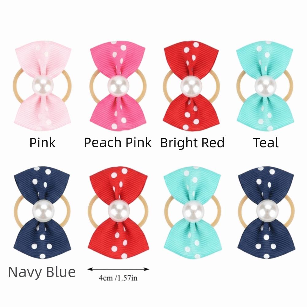 20Pcs Polka Dot Pattern Pet Hair Bows Soft Elastic Band Assorted Color Pet Grooming Bows Bowknot Shape Skin-Friendly Texture
