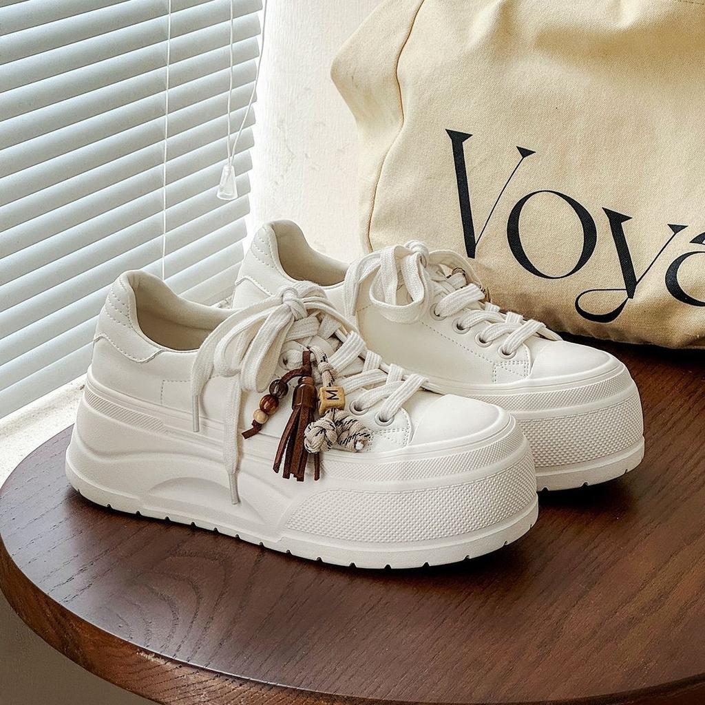 Suding's ultra-light soft sole increases the height of 6cm thick-soled little white shoes for women's 2025 fringed muffin sports and leisure board