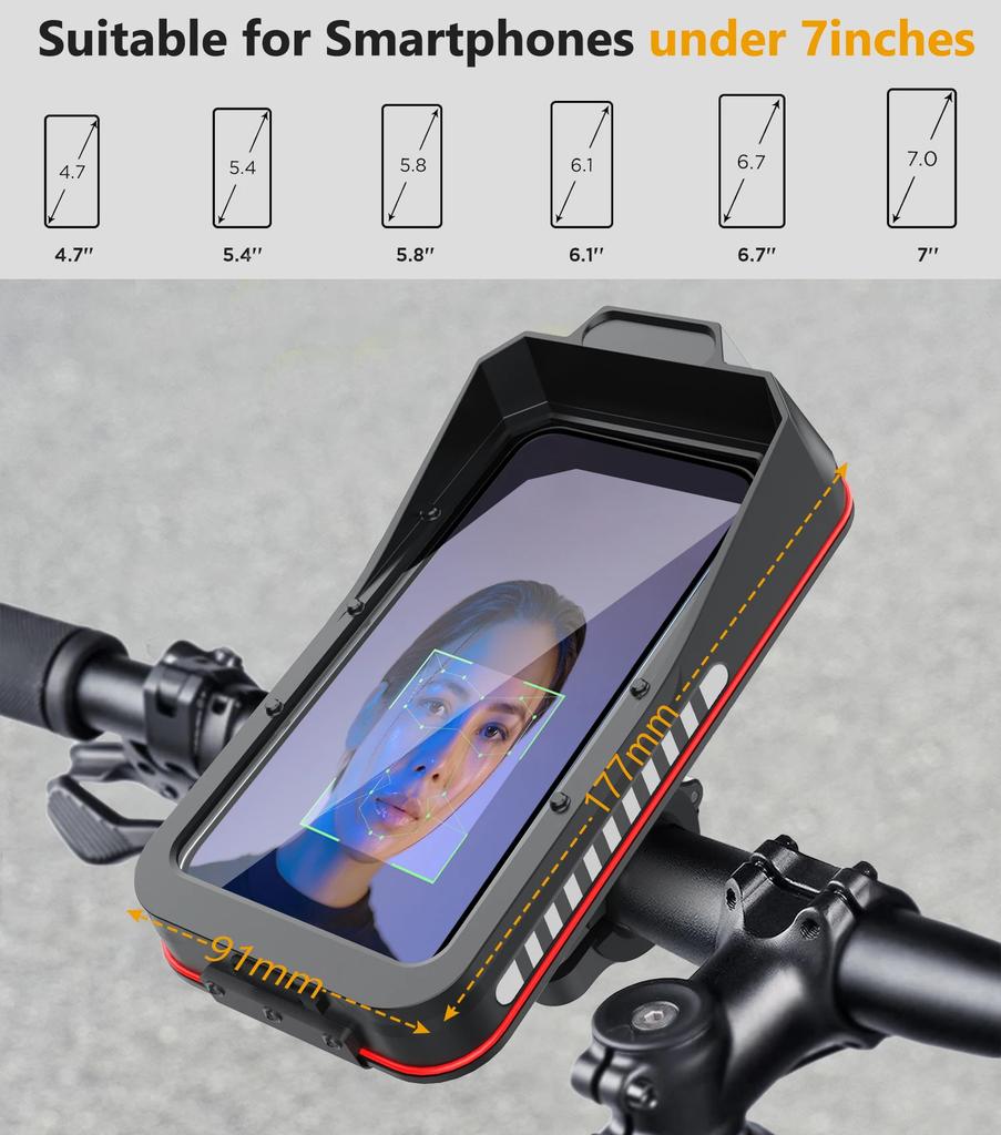 Universal Waterproof Motorcycle Bicycle Mobile Phone Holder for 4.7-7.0 Inches Devices Quick Lock Bike Scooter Handlebar Stand