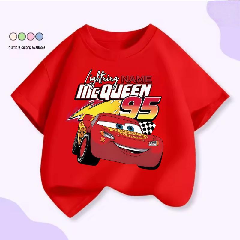 Children's Anime Sports Car Cotton T-shirt - Summer 2026 European & American Fashion