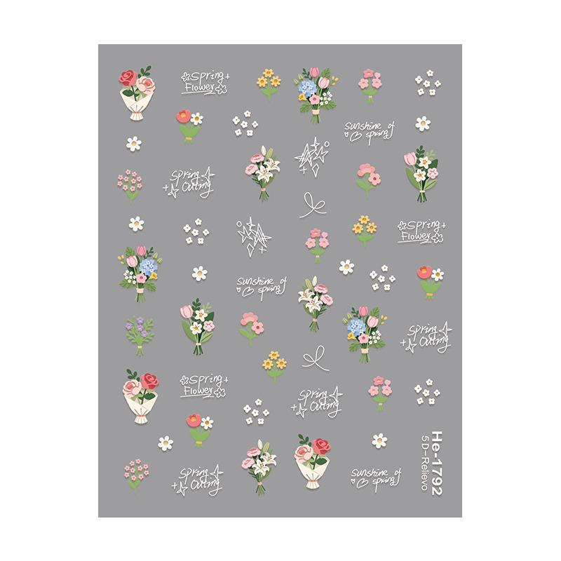 Redanco 5D Embossed Rose Bouquet & Cartoon Nail Art Stickers (He1793)