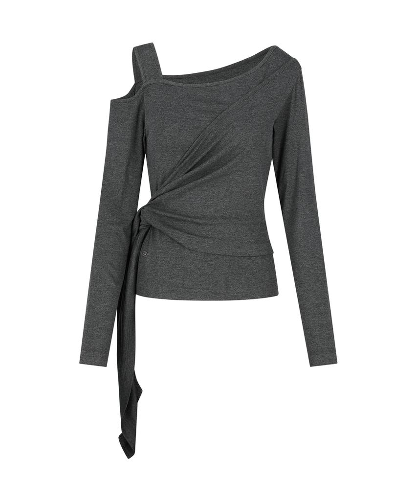 SECONDSALT Wrap Layered One-Shoulder Long Sleeve (Charcoal)