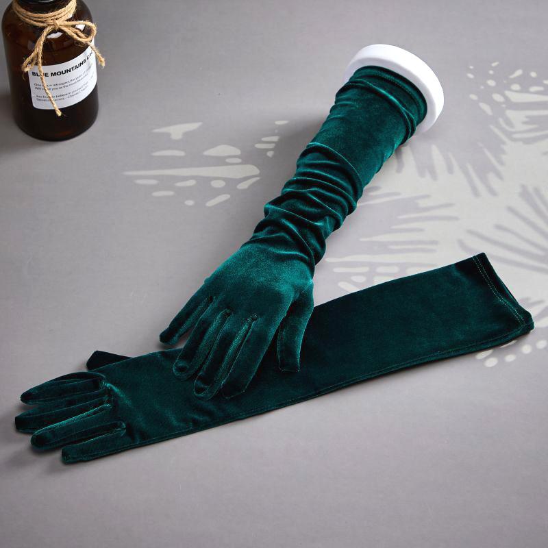 Multicolor Autumn Winter Over Elbow Noble Banquet Women Velvet Long Dinner Dress Gloves Warm Elastic Driving Etiquette Gloves