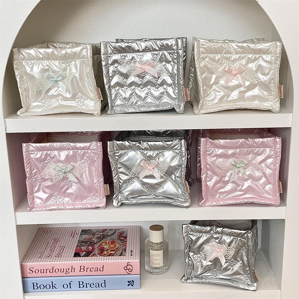 Multifunctional Quilted Storage Basket Soft PU Desktop Storage Box Handmade Storage Basket  Home