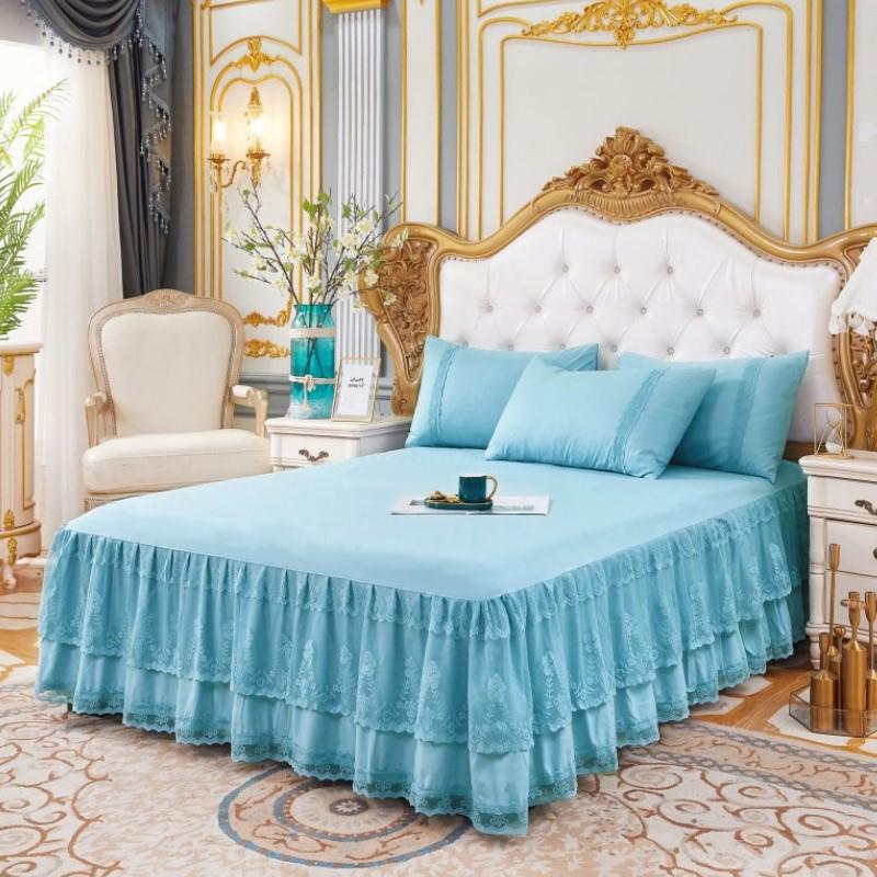 Spitze Bettrock Luxus Prinzessin Mädchen Tagesdecke Königin König Größe Frühling Spannbettlaken Bett Matratzenbezug Retro Bettwäsche mit Rock