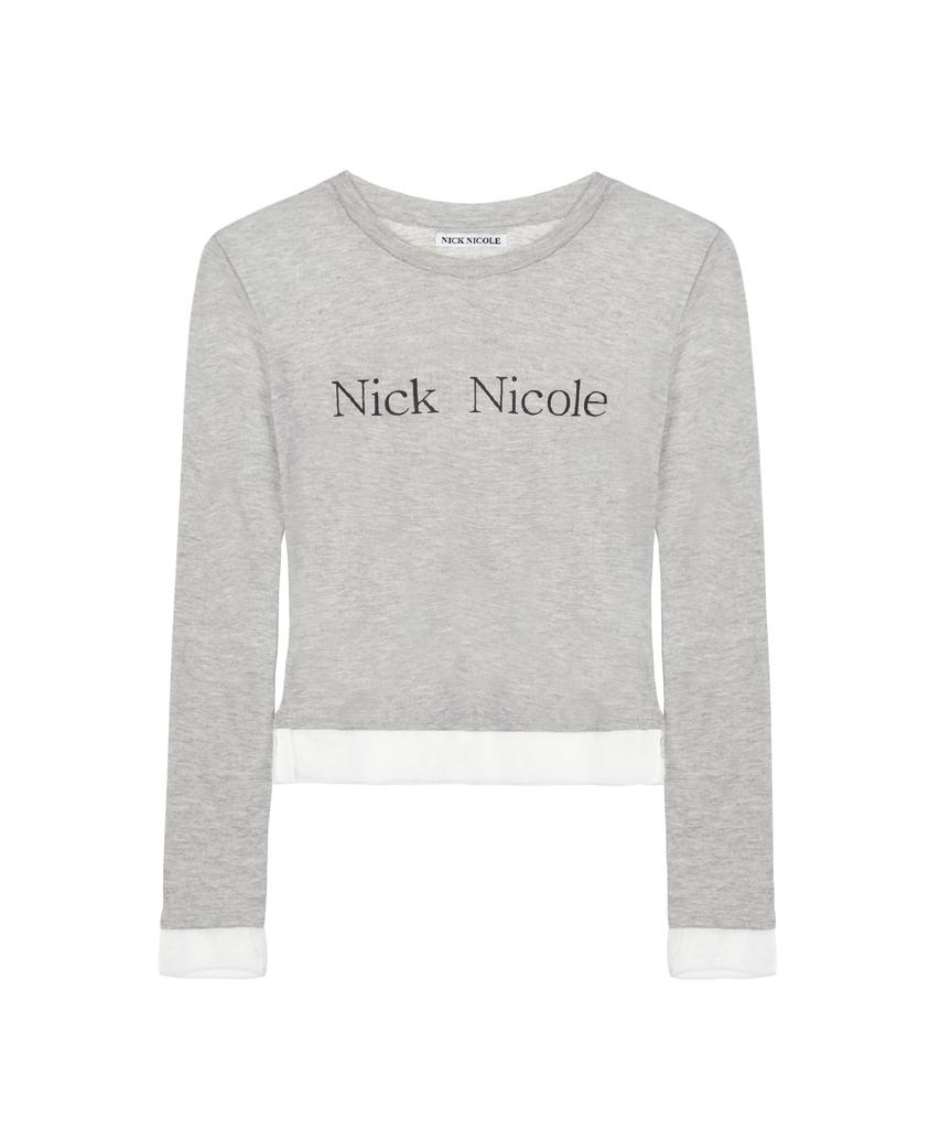 Nigaennikol Nicole Sheer Layered Logo Sleeve Top_Gray