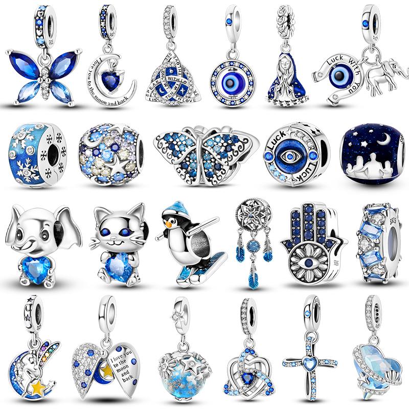 Charm Silber 925 Perlen Blaue Serie Passend Armband Charms DIY Original Mode Anhänger Für Schmuckherstellung