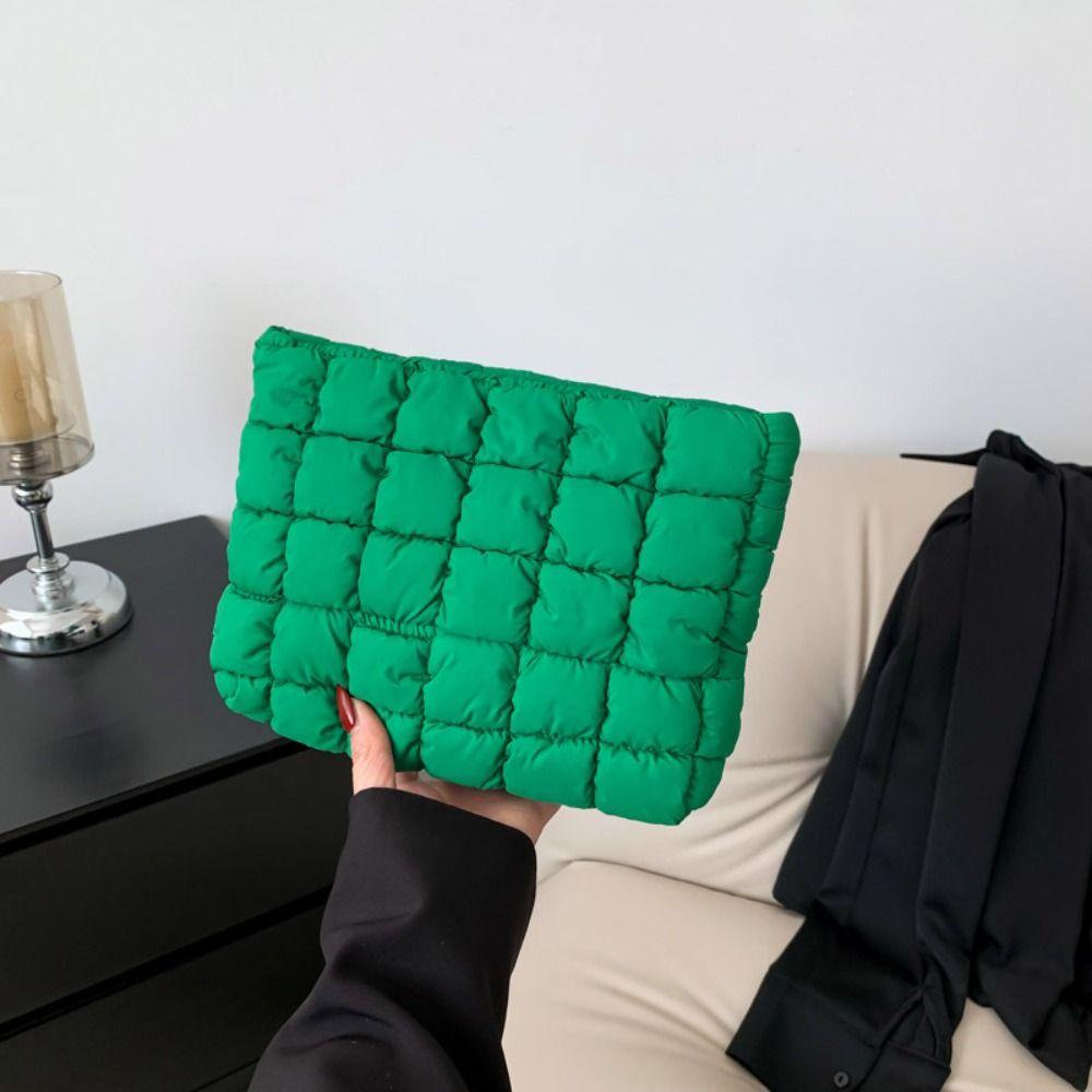 Puffy Cotton Clutch Bag Storage Bag Cosmetic Bag Portable Quilted Padded Makeup Bag  Women