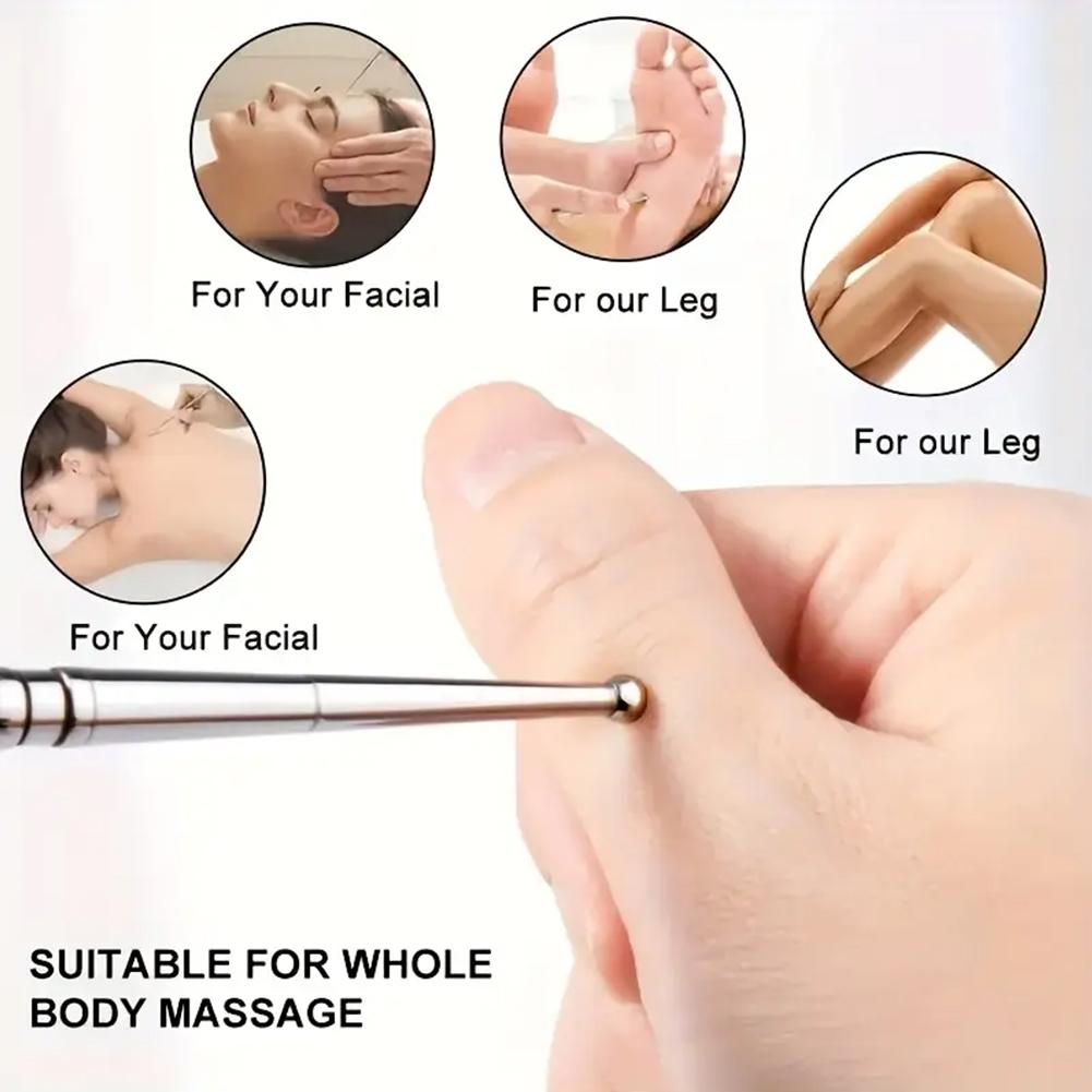 Acupuncture Pen, Stainless Steel Manual Acupoint Pen Facial Reflexology Tool, Trigger Point Massager Tool, Deep Tissue Massage