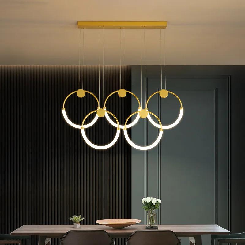 Modern Dining Room Chandelier Lighting Golden Ring Chandelier Nordic Interior Lights Living Room Kitchen Office Hanging Lights