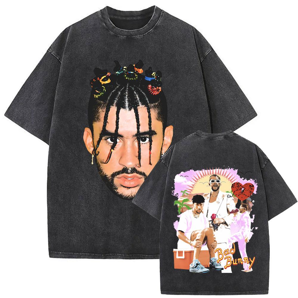 Washed Vintage Rapper Bad Bunny Un Verano Sin Ti Album Graphic Tshirt Men Women Hip Hop Fashion Pop Music T Shirts Streetwear