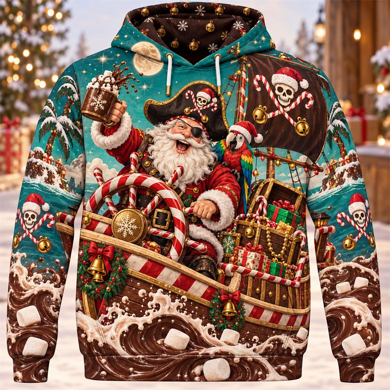 Funny Santa Christmas Hoodie 3D Print Camping Surfing Rockstar Magic Space Holiday Pullover Winter Party Streetwear Gift