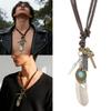 Vintage Inspired Alloy Feather Leather Necklace Adjustable Length Iron Clasp Leather Chain Necklace For Trendy Outfits