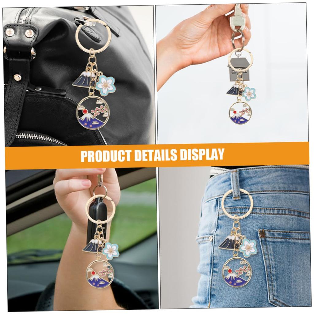 [FRCOLOR] Cherry Blossom Keychains, Set of 5, Enamel Flower and Mount Fuji Motif, Japanese Style, Zinc Alloy, Attachable To Bags, Keys, Wallets, and