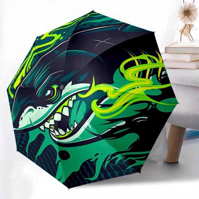 1pc Shark Waves Auto Open/Close Umbrella with Windproof, Functional Design, 8-Rib Sturdy Canopy, Durable Ribs,024