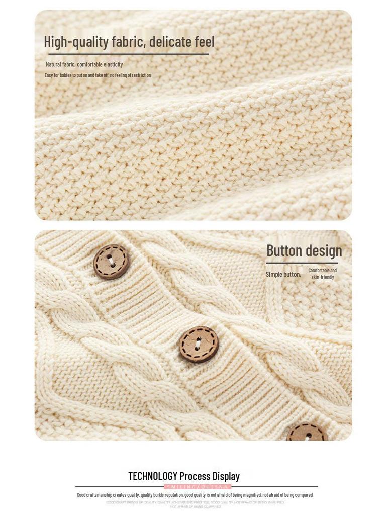Wool Knitted Baby Onesie with Fleece Lining - Winter Crawling Suit for 100-Day or First Birthday