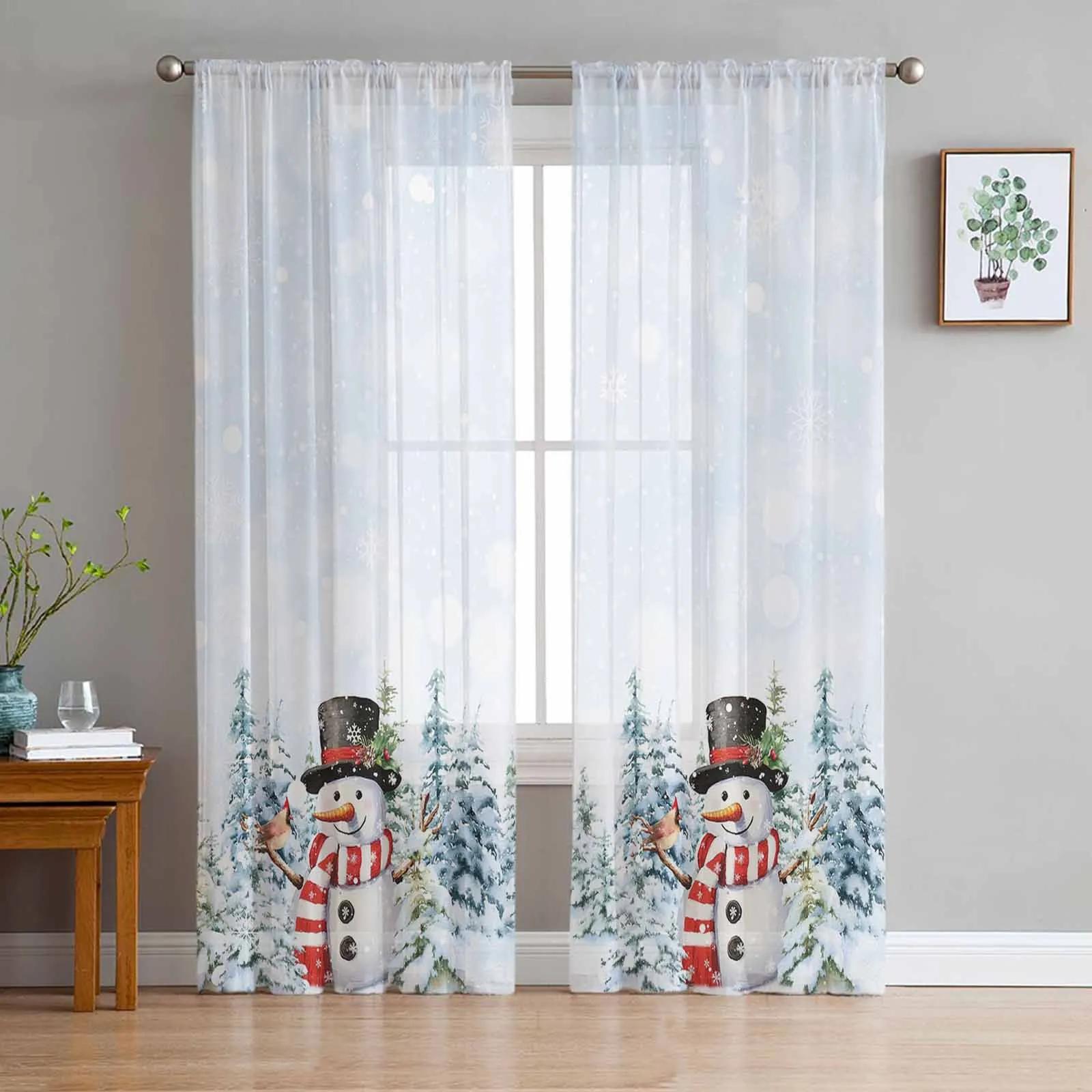 

Рождественский снеговик, снежная сцена, розовый дом, прозрачные шторы, рождественские украшения для дома, оконные тюлевые шторы для гостиной, спальни W135 x H114cm