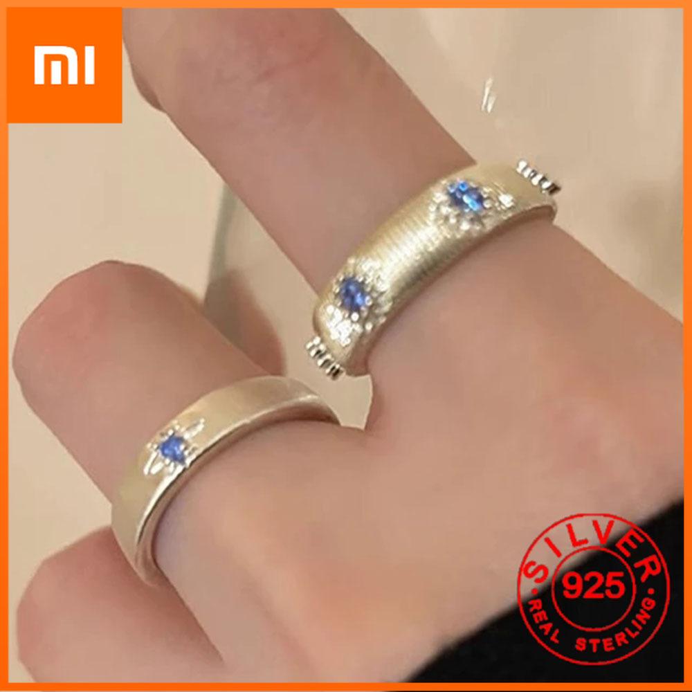 Xiaomi BF CLUB Silver Color Rings for Women Simple Geometric Handmade Irregular Retro Ring Blue Stone Fashion Allergy For Birthday Gift