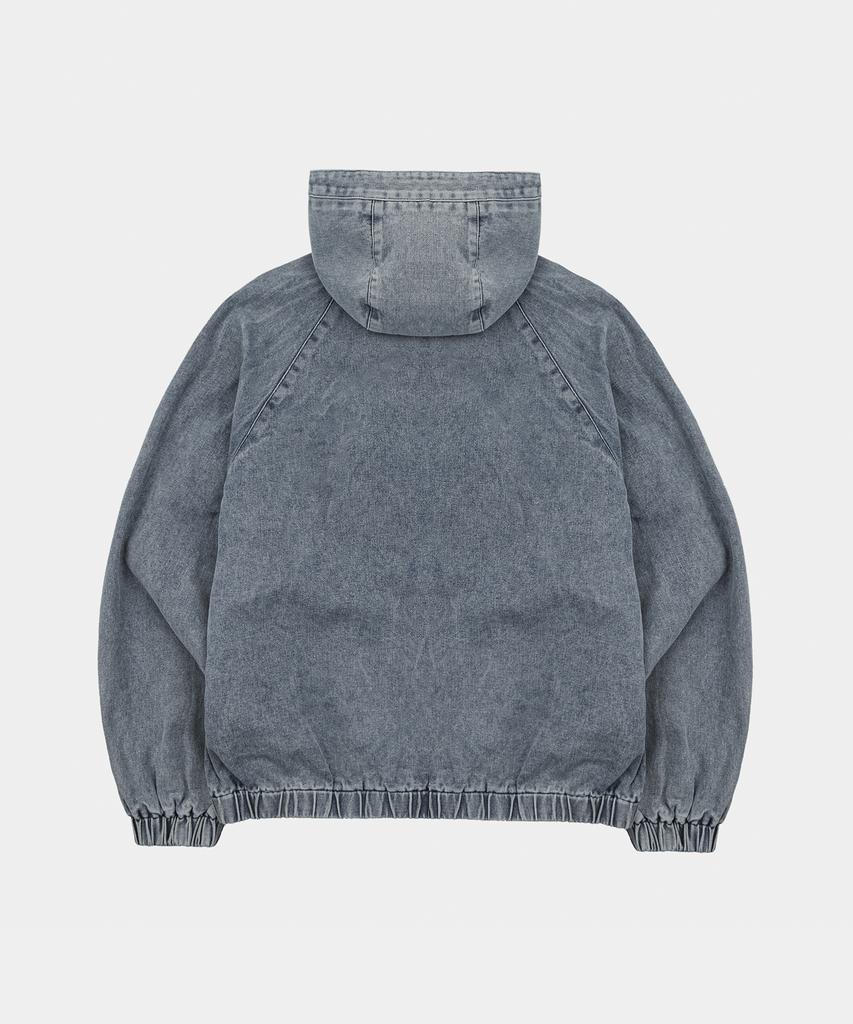 LETTERCOMO Washed Denim Zip-Up Hoodie Urban Blue