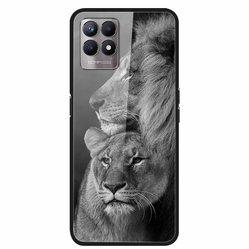 For Realme 8i Case Tempered Glass Hard Clear Phone Case For OPPO Realme 8i RMX3151 Realme 7 Pro Animals Wolf Shockproof Coque
